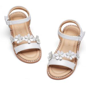 imageFlaryzone Girls Sandals Open Toe Summer Flats Dress Sandals Shoes ToddlerLittle KidFa37white