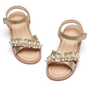 imageFlaryzone Girls Sandals Open Toe Summer Flats Dress Sandals Shoes ToddlerLittle KidFa40gold