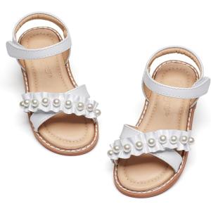 imageFlaryzone Girls Sandals Open Toe Summer Flats Dress Sandals Shoes ToddlerLittle KidFa40white