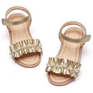 imageFlaryzone Girls Sandals Open Toe Summer Flats Dress Sandals Shoes ToddlerLittle KidFa50gold