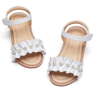 imageFlaryzone Girls Sandals Open Toe Summer Flats Dress Sandals Shoes ToddlerLittle KidFa50white