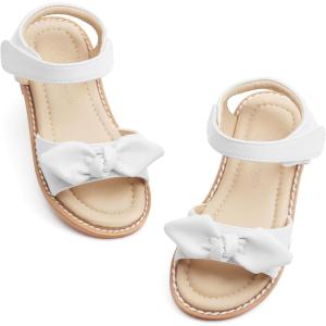 imageFlaryzone Girls Sandals Open Toe Summer Flats Dress Sandals Shoes ToddlerLittle KidFm03white