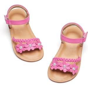 imageFlaryzone Girls Sandals Summer Flats Dress Sandals Shoes ToddlerLittle KidFa39rose Red