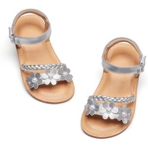 imageFlaryzone Girls Sandals Summer Flats Dress Sandals Shoes ToddlerLittle KidFa39silver