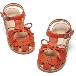 imageFlaryzone Girls Sandals Closed Toe Summer Flats Dress Sandals Shoes ToddlerLittle KidFa36brown