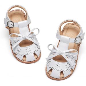 imageFlaryzone Girls Sandals Closed Toe Summer Flats Dress Sandals Shoes ToddlerLittle KidFa36white