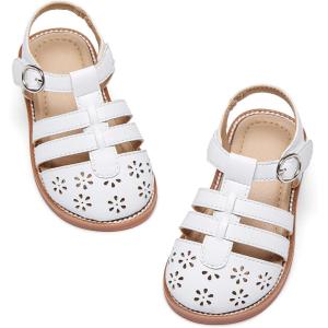 imageFlaryzone Girls Sandals Closed Toe Summer Flats Dress Sandals Shoes ToddlerLittle KidFa51white