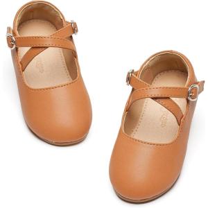 imageFlaryzone ToddlerLittle Girls Ballerina Flat Mary Jane Princess Dress Shoes  Wedding School PartyBrownfr11