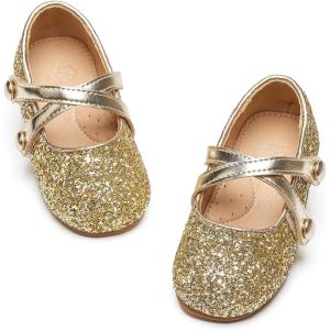 imageFlaryzone ToddlerLittle Girls Ballerina Flat Mary Jane Princess Dress Shoes  Wedding School PartyGoldfb02