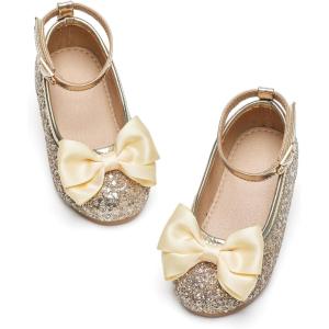 imageFlaryzone ToddlerLittle Girls Ballerina Flat Mary Jane Princess Dress Shoes  Wedding School PartyGoldfb03