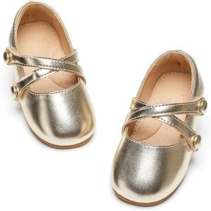 imageFlaryzone ToddlerLittle Girls Ballerina Flat Mary Jane Princess Dress Shoes  Wedding School PartyGoldfr381