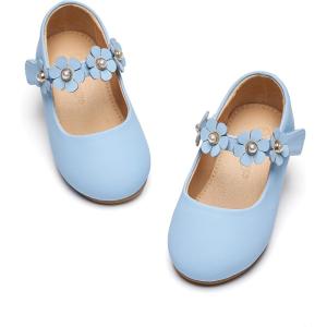 imageFlaryzone ToddlerLittle Girls Ballerina Flat Mary Jane Princess Dress Shoes  Wedding School PartyLight Bluefm15