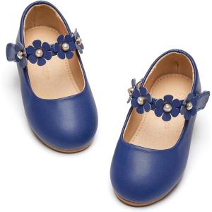 imageFlaryzone ToddlerLittle Girls Ballerina Flat Mary Jane Princess Dress Shoes  Wedding School PartyNavy Bluefm15