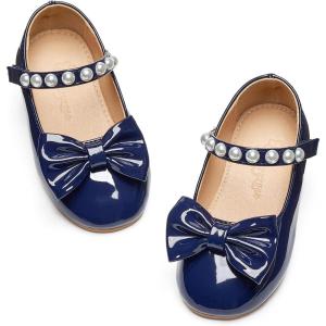 imageFlaryzone ToddlerLittle Girls Ballerina Flat Mary Jane Princess Dress Shoes  Wedding School PartyNavy Bluefm17
