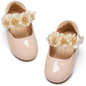 imageFlaryzone ToddlerLittle Girls Ballerina Flat Mary Jane Princess Dress Shoes  Wedding School PartyNudefr65