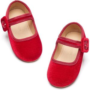 imageFlaryzone ToddlerLittle Girls Ballerina Flat Mary Jane Princess Dress Shoes  Wedding School PartyRedfa13