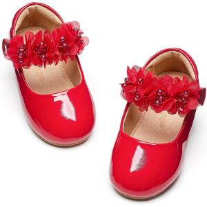 imageFlaryzone ToddlerLittle Girls Ballerina Flat Mary Jane Princess Dress Shoes  Wedding School PartyRedfr65