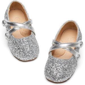 imageFlaryzone ToddlerLittle Girls Ballerina Flat Mary Jane Princess Dress Shoes  Wedding School PartySilverfb02