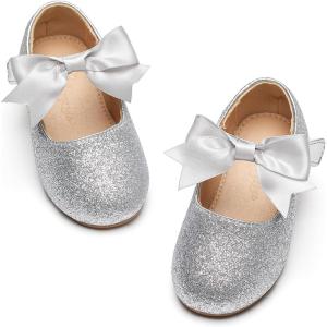 imageFlaryzone ToddlerLittle Girls Ballerina Flat Mary Jane Princess Dress Shoes  Wedding School PartySilverfm12