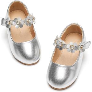 imageFlaryzone ToddlerLittle Girls Ballerina Flat Mary Jane Princess Dress Shoes  Wedding School PartySilverfm15