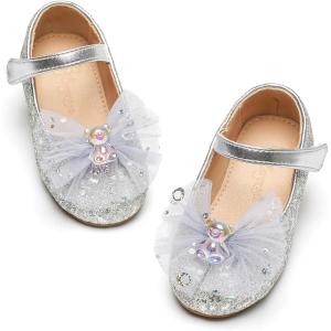 imageFlaryzone ToddlerLittle Girls Ballerina Flat Mary Jane Princess Dress Shoes  Wedding School PartySilverfm16