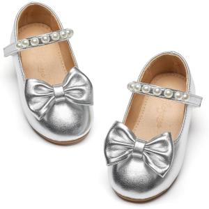 imageFlaryzone ToddlerLittle Girls Ballerina Flat Mary Jane Princess Dress Shoes  Wedding School PartySilverfm18