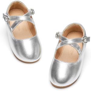 imageFlaryzone ToddlerLittle Girls Ballerina Flat Mary Jane Princess Dress Shoes  Wedding School PartySilverfr11