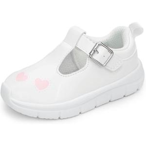 image:imageFLORANATE Toddler Girl Shoes Mary JaneCasual Sneakers with PU Upper Water and Stain Resistant Hook and Loop Easy On and Off Soft Lightweight NonSlip Sole Comfort for Dress Running Walking and SchoolWhite Toddler Girl Shoes