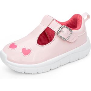 image:imageFLORANATE Toddler Girl Shoes Mary JaneCasual Sneakers with PU Upper Water and Stain Resistant Hook and Loop Easy On and Off Soft Lightweight NonSlip Sole Comfort for Dress Running Walking and SchoolPink Toddler Girl Shoes