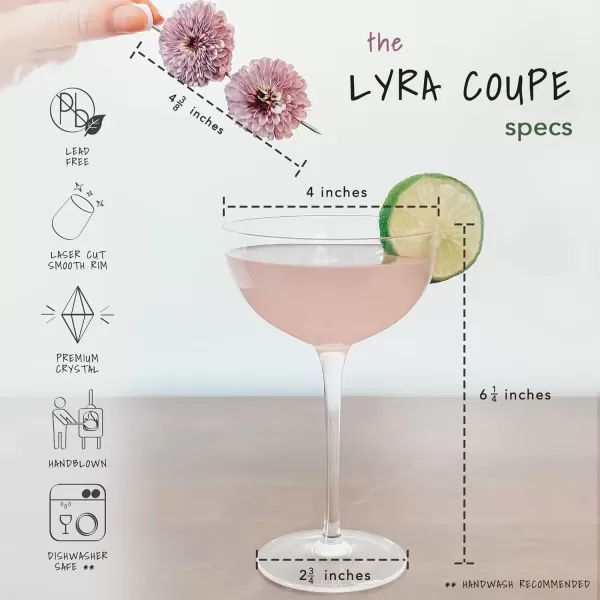 imageMargarita Glasses Set of 4 12 oz Modern Bar Glass for Martini Frozen Daiquiri Tropical Summer Parties  Classic Coupe Cocktail Drinkware Great Gift for Mixologists Hand Blown CrystalLyra Coupe 7oz  Set of 4