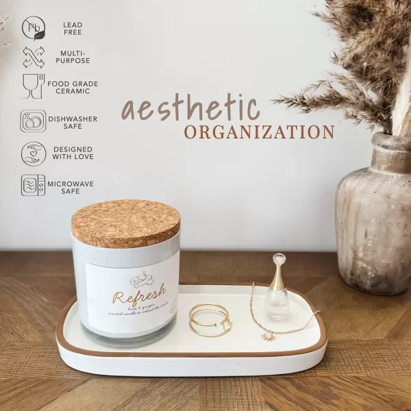 imageMora Ceramic Decorative Tray  Rectangle 10in Dish for Jewelry Soap Dispenser Perfume Makeup Accessories Candle in The Bathroom Vanity Bedside or Kitchen Counter Cute Organizers  BlackVanilla White