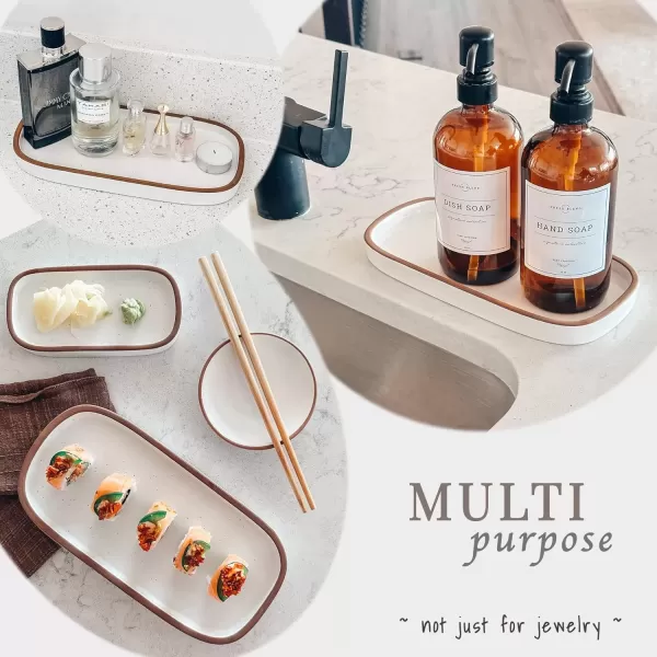 imageMora Ceramic Decorative Tray  Rectangle 10in Dish for Jewelry Soap Dispenser Perfume Makeup Accessories Candle in The Bathroom Vanity Bedside or Kitchen Counter Cute Organizers  BlackVanilla White