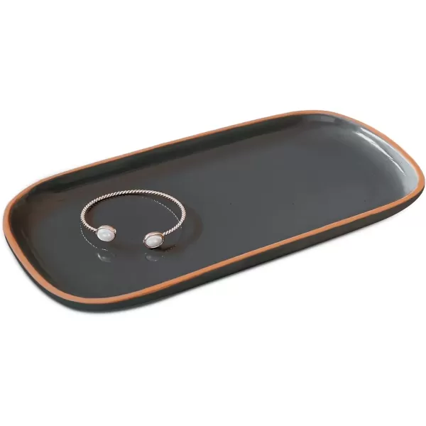 imageMora Ceramic Decorative Tray  Rectangle 10in Dish for Jewelry Soap Dispenser Perfume Makeup Accessories Candle in The Bathroom Vanity Bedside or Kitchen Counter Cute Organizers  BlackCharcoal