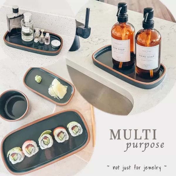 imageMora Ceramic Decorative Tray  Rectangle 10in Dish for Jewelry Soap Dispenser Perfume Makeup Accessories Candle in The Bathroom Vanity Bedside or Kitchen Counter Cute Organizers  BlackCharcoal