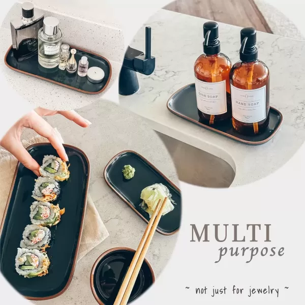 imageMora Ceramic Decorative Tray  Rectangle 10in Dish for Jewelry Soap Dispenser Perfume Makeup Accessories Candle in The Bathroom Vanity Bedside or Kitchen Counter Cute Organizers  BlackCharcoal