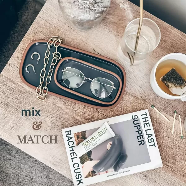 imageMora Ceramic Decorative Tray  Rectangle 10in Dish for Jewelry Soap Dispenser Perfume Makeup Accessories Candle in The Bathroom Vanity Bedside or Kitchen Counter Cute Organizers  BlackCharcoal