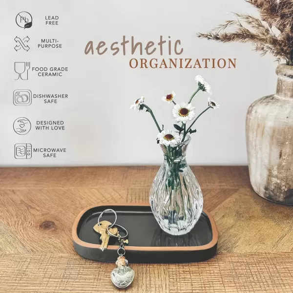 imageMora Ceramic Decorative Tray  Rectangle 10in Dish for Jewelry Soap Dispenser Perfume Makeup Accessories Candle in The Bathroom Vanity Bedside or Kitchen Counter Cute Organizers  BlackCharcoal