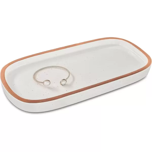 imageMora Ceramic Decorative Tray  Rectangle 10in Dish for Jewelry Soap Dispenser Perfume Makeup Accessories Candle in The Bathroom Vanity Bedside or Kitchen Counter Cute Organizers  BlackVanilla White