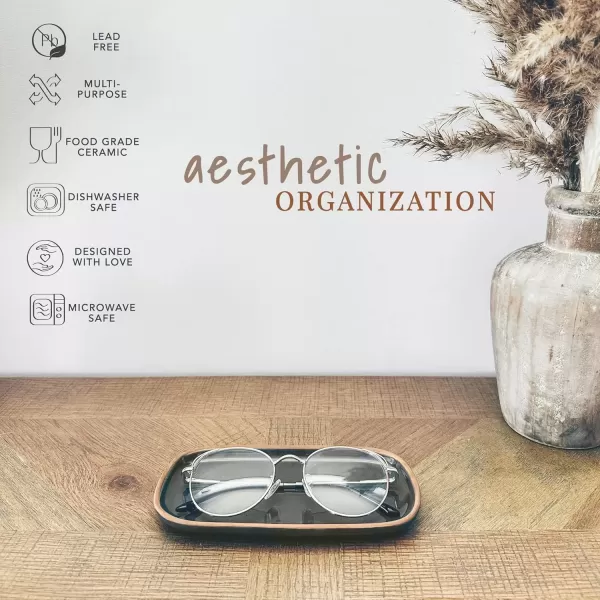 imageMora Ceramic Decorative Tray  Rectangle 10in Dish for Jewelry Soap Dispenser Perfume Makeup Accessories Candle in The Bathroom Vanity Bedside or Kitchen Counter Cute Organizers  BlackCharcoal