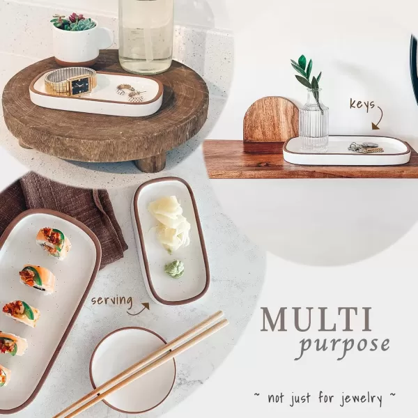 imageMora Ceramic Decorative Tray  Rectangle 10in Dish for Jewelry Soap Dispenser Perfume Makeup Accessories Candle in The Bathroom Vanity Bedside or Kitchen Counter Cute Organizers  BlackVanilla White