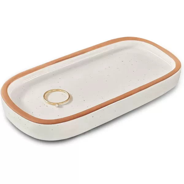imageMora Ceramic Decorative Tray  Rectangle 10in Dish for Jewelry Soap Dispenser Perfume Makeup Accessories Candle in The Bathroom Vanity Bedside or Kitchen Counter Cute Organizers  BlackVanilla White