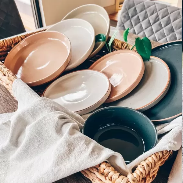 imageMora Ceramic Flat Bowls Set of 425 oz For Soup Salad Rice Cereal Breakfast Dinner Serving Oatmeal etc  Microwave Dishwasher and Oven Safe Bowl for Eating and Kitchen Vanilla ampamp CharcoalVanilla  Charcoal