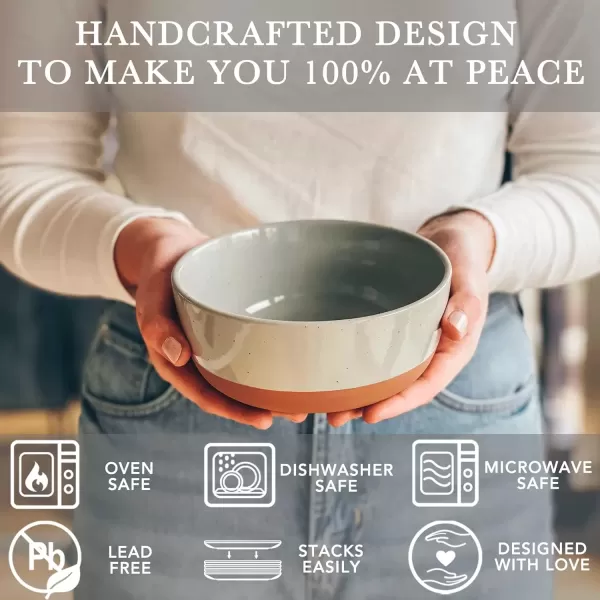 imageMora Ceramic Flat Bowls Set of 425 oz For Soup Salad Rice Cereal Breakfast Dinner Serving Oatmeal etc  Microwave Dishwasher and Oven Safe Bowl for Eating and Kitchen Vanilla ampamp CharcoalEarl Grey