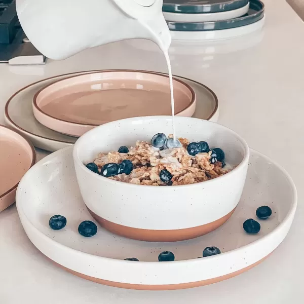 imageMora Ceramic Flat Bowls Set of 425 oz For Soup Salad Rice Cereal Breakfast Dinner Serving Oatmeal etc  Microwave Dishwasher and Oven Safe Bowl for Eating and Kitchen Vanilla ampamp CharcoalVanilla White