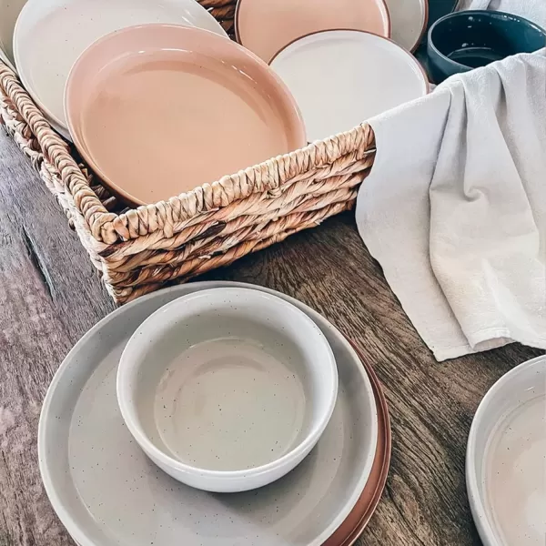 imageMora Ceramic Flat Bowls Set of 425 oz For Soup Salad Rice Cereal Breakfast Dinner Serving Oatmeal etc  Microwave Dishwasher and Oven Safe Bowl for Eating and Kitchen Vanilla ampamp CharcoalEarl Grey