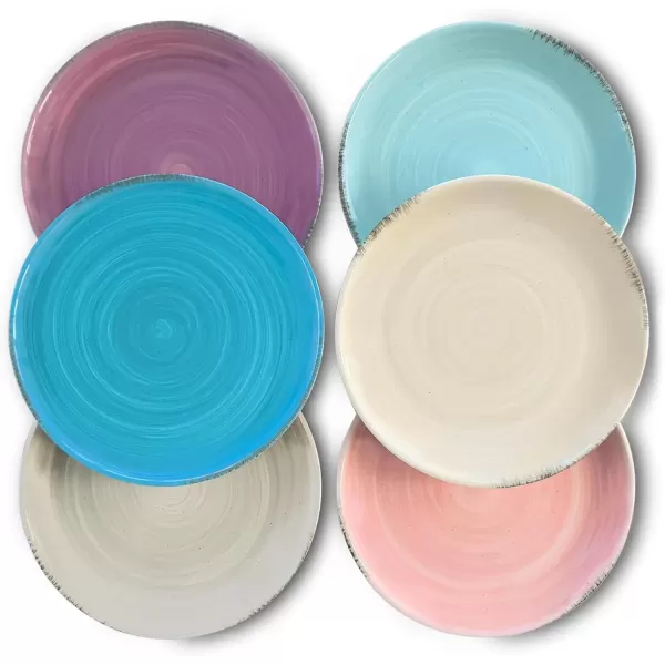 imageMora Ceramic Helix Swirl Salad Plates Set of 6 8in Spiral Porcelain Dish for Kitchen Small Dinner Lunch Appetizer Dessert etc  Dishwasher Microwave Freezer Oven Safe Dishware  Snowy WhiteOcean Colors
