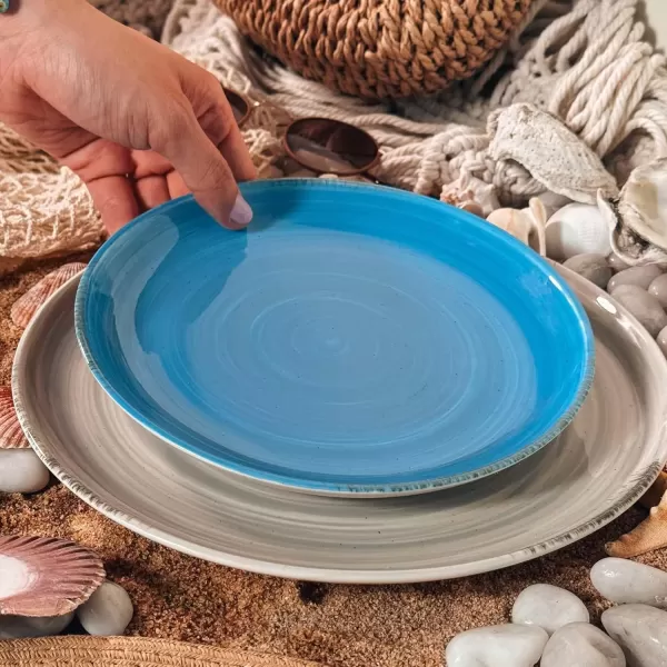 imageMora Ceramic Helix Swirl Salad Plates Set of 6 8in Spiral Porcelain Dish for Kitchen Small Dinner Lunch Appetizer Dessert etc  Dishwasher Microwave Freezer Oven Safe Dishware  Snowy WhiteOcean Colors