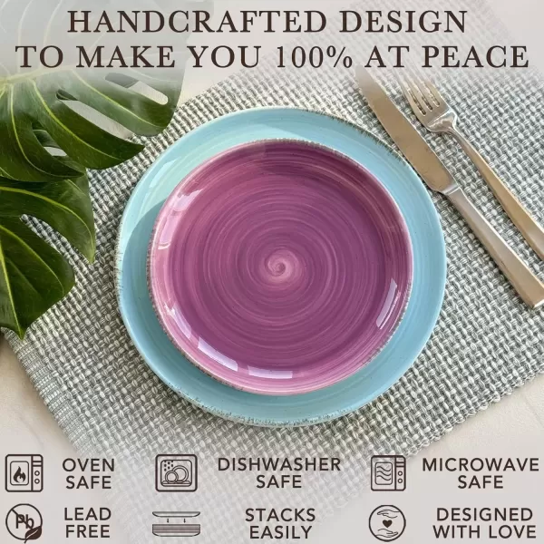 imageMora Ceramic Helix Swirl Salad Plates Set of 6 8in Spiral Porcelain Dish for Kitchen Small Dinner Lunch Appetizer Dessert etc  Dishwasher Microwave Freezer Oven Safe Dishware  Snowy WhiteOcean Colors