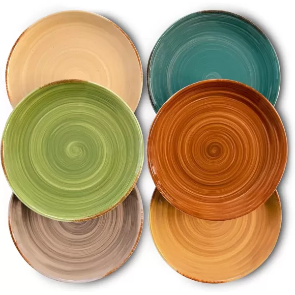 imageMora Ceramic Helix Swirl Salad Plates Set of 6 8in Spiral Porcelain Dish for Kitchen Small Dinner Lunch Appetizer Dessert etc  Dishwasher Microwave Freezer Oven Safe Dishware  Snowy WhiteEarth Colors