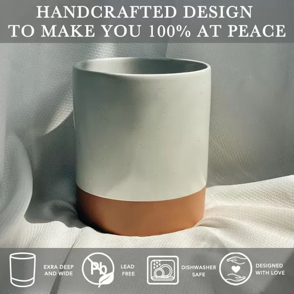 imageMora Ceramic Kitchen Utensil Holder  Wooden Spoon ampamp Spatula Crock for Countertop Modern Farmhouse Home Decor Extra Large 73quot Cooking Organizer for Stove Top and Counter  Heavy ampamp Sturdy  ChaiEarl Grey